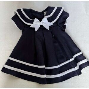 Rare Editions Baby Girl Dress 3-6M Navy Sailor Style Bow Party